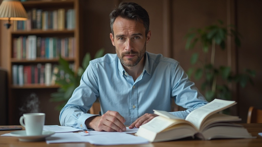 Man werkt aan tafel met Nederlandse grammaticaboeken en een kop thee