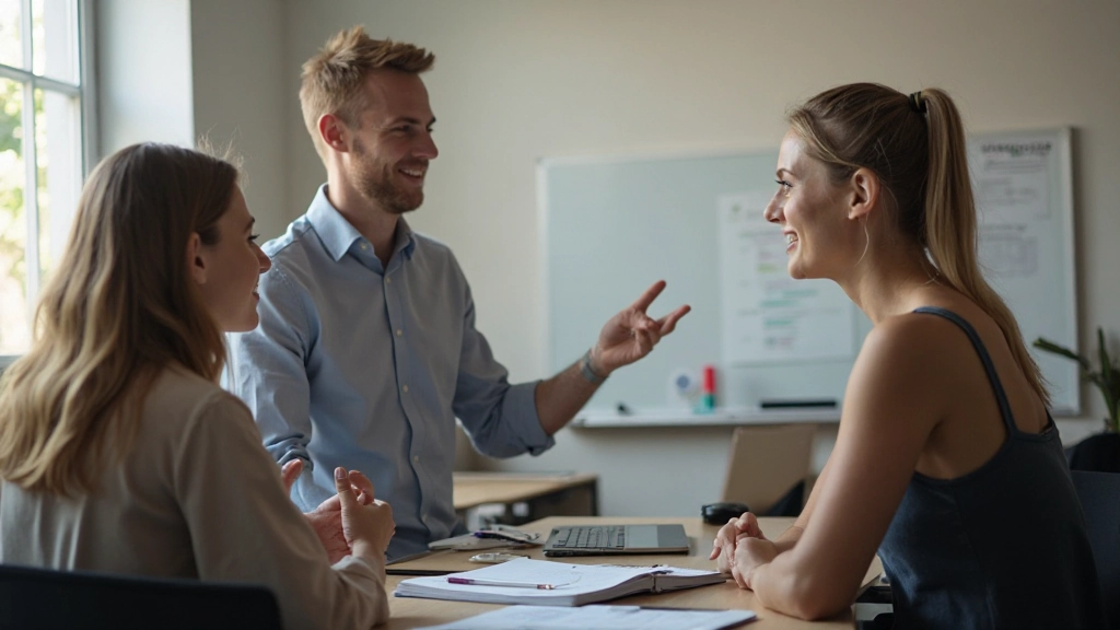 Trainer geeft feedback aan student in Nederlands training